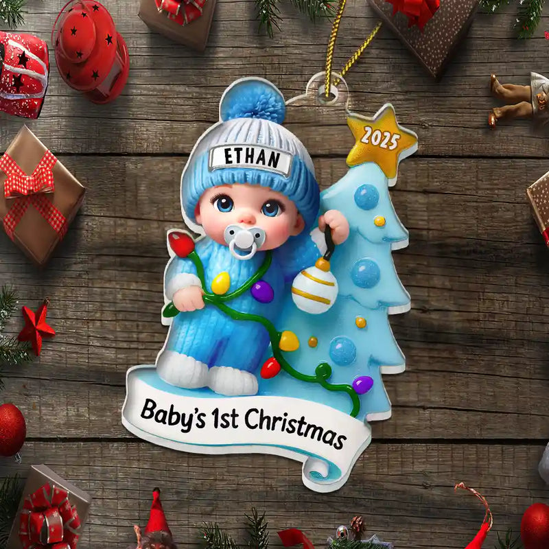 Christmas, New Mom, New baby, New Dad, Family, Happy - Baby First Christmas Keepsakes For Newborn 3D Effect - Personalized Custom Shaped Acrylic Ornament