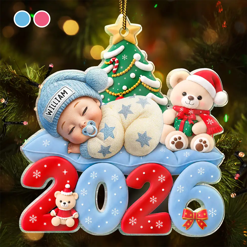 Baby First Christmas Sleeping On Year - Personalized Custom Shaped Acrylic Ornament