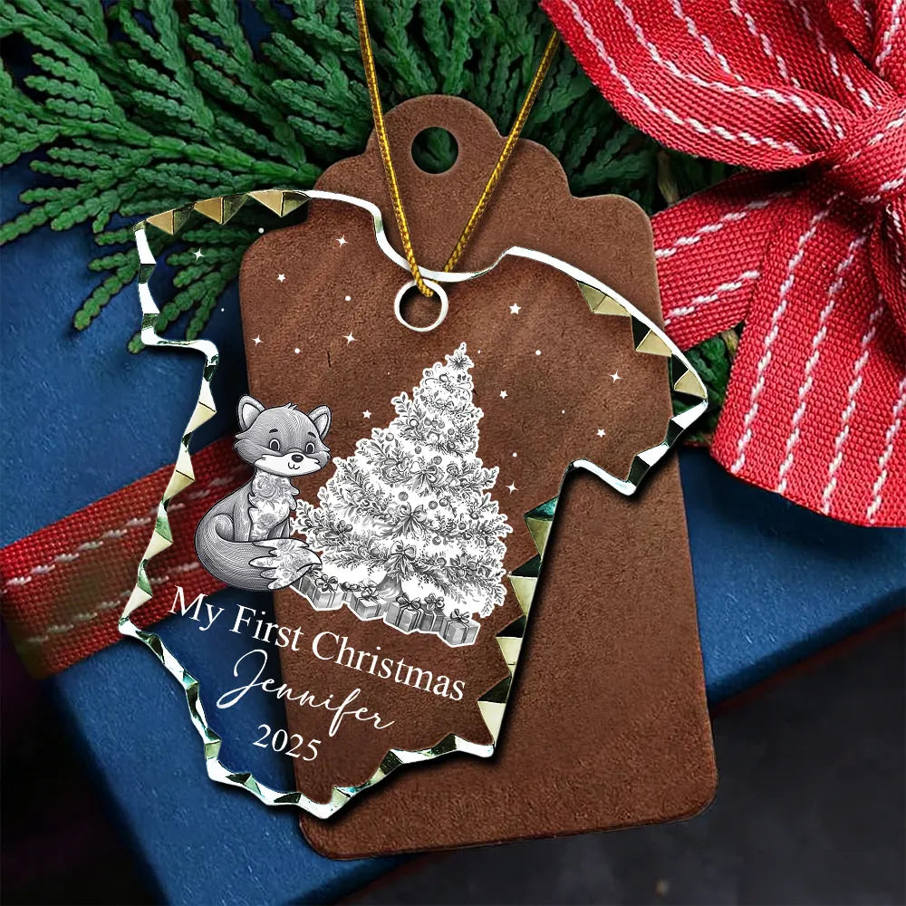 Christmas,New Dad,New baby,New Mom,Happy - Baby First Christmas Toile Pattern - Personalized Onesie Shaped Glass Ornament