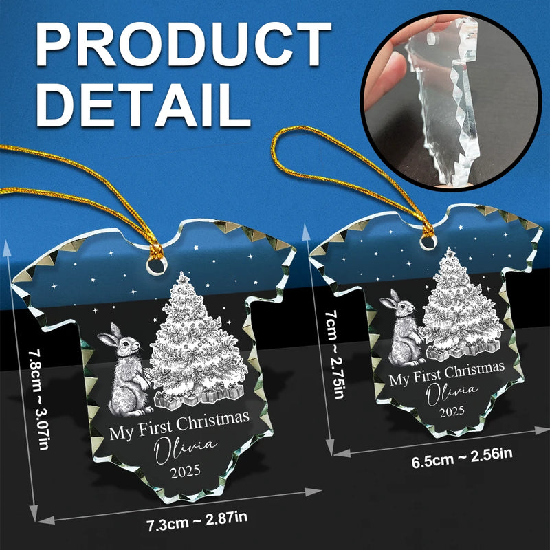 Christmas,New Dad,New baby,New Mom,Happy - Baby First Christmas Toile Pattern - Personalized Onesie Shaped Glass Ornament