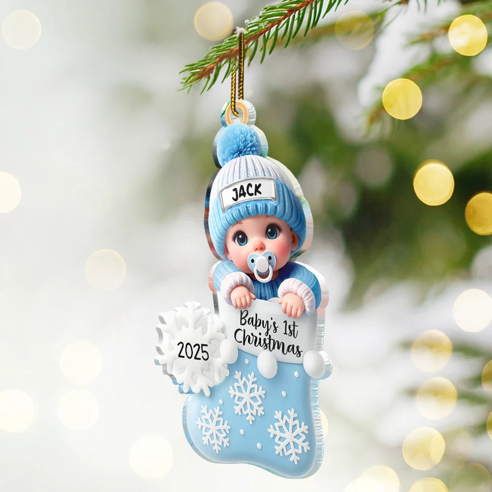 Christmas,New baby,Family,Happy - Baby First Christmas, Christmas Stocking - Personalized Custom Shaped Acrylic Ornament