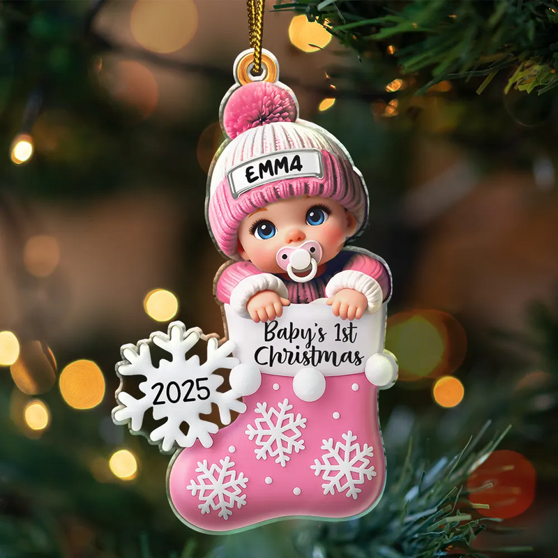 Christmas,New baby,Family,Happy - Baby First Christmas, Christmas Stocking - Personalized Custom Shaped Acrylic Ornament