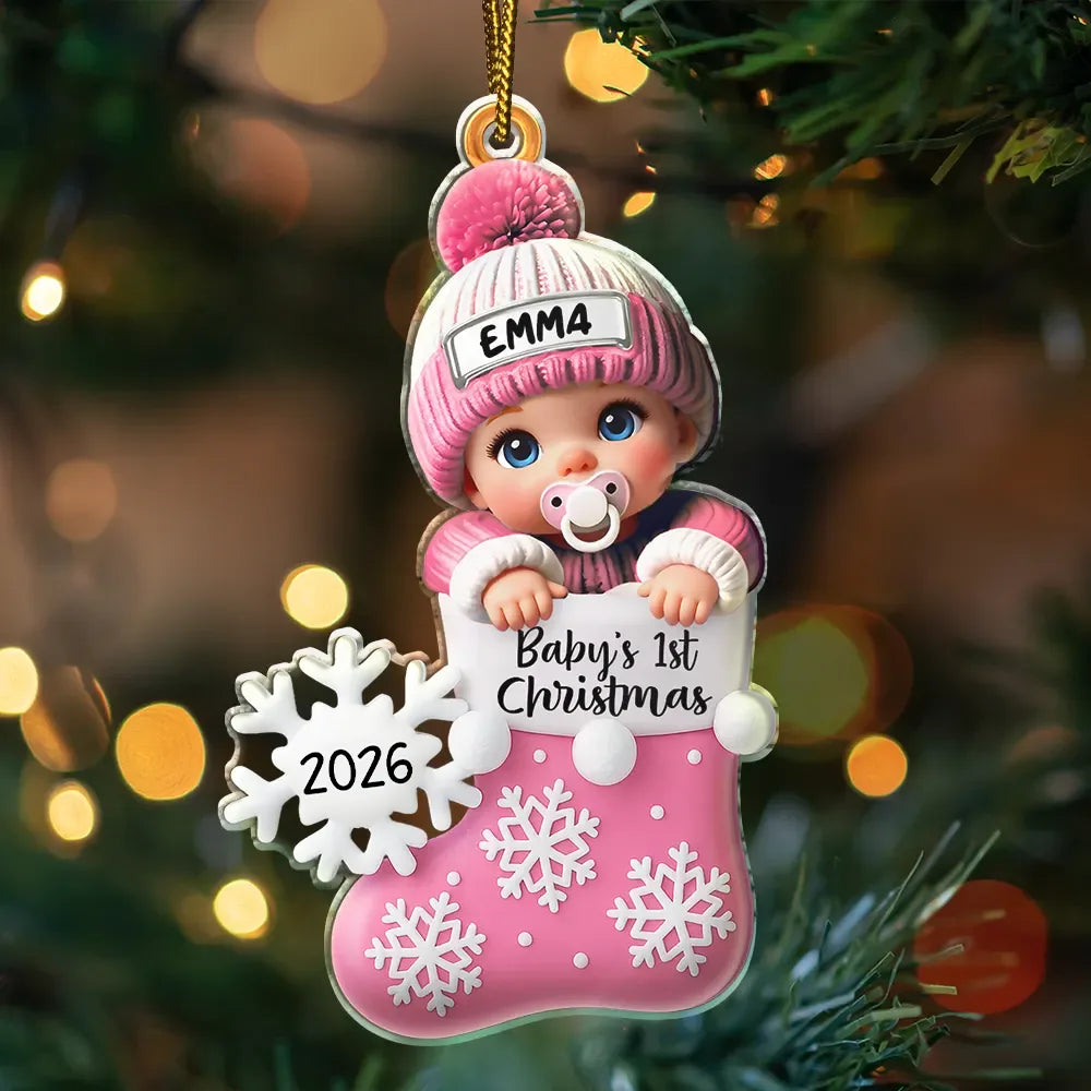Premier Noël de bébé, bas de Noël - Décoration acrylique personnalisée 