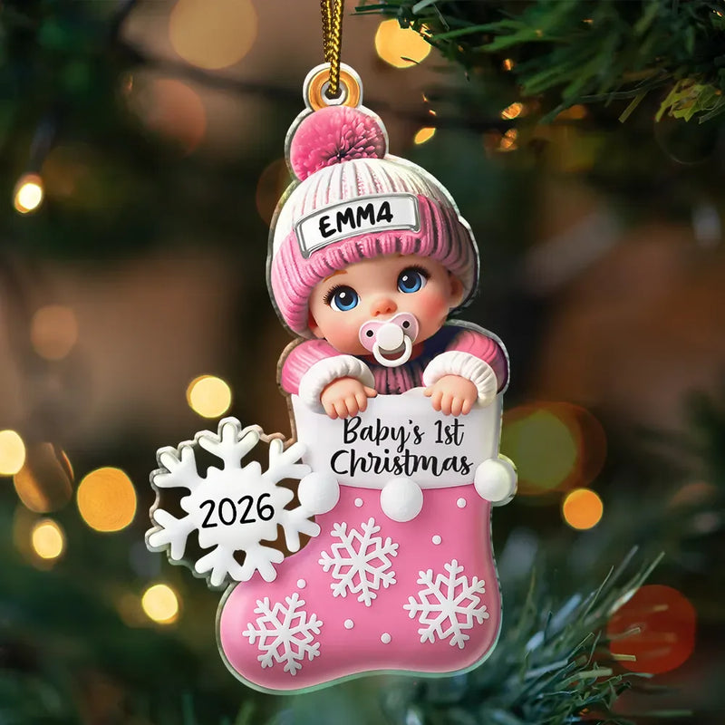 Premier Noël de bébé, bas de Noël - Décoration acrylique personnalisée 