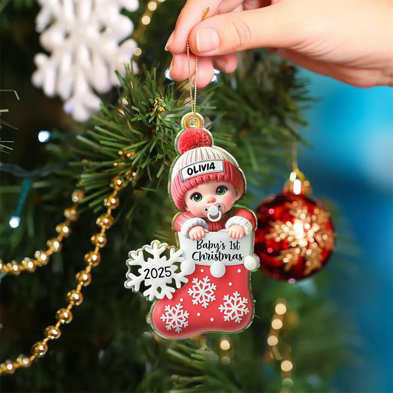 Christmas,New baby,Family,Happy - Baby First Christmas, Christmas Stocking - Personalized Custom Shaped Acrylic Ornament