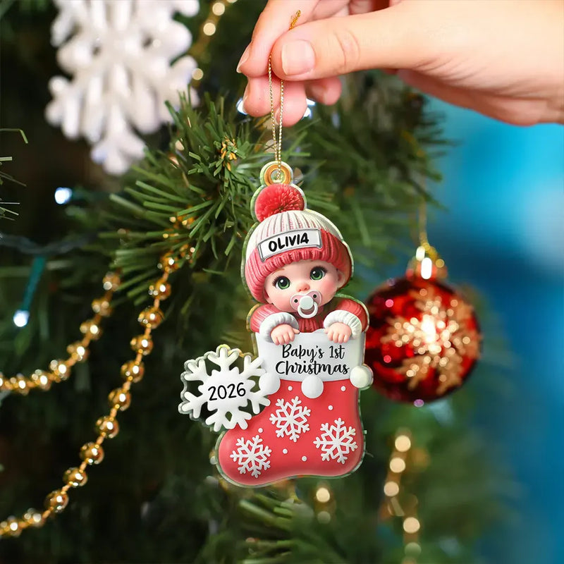 Premier Noël de bébé, bas de Noël - Décoration acrylique personnalisée 