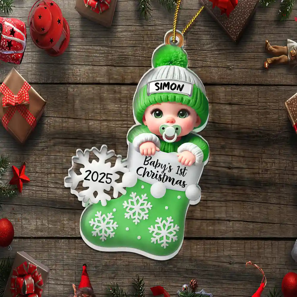 Christmas,New baby,Family,Happy - Baby First Christmas, Christmas Stocking - Personalized Custom Shaped Acrylic Ornament
