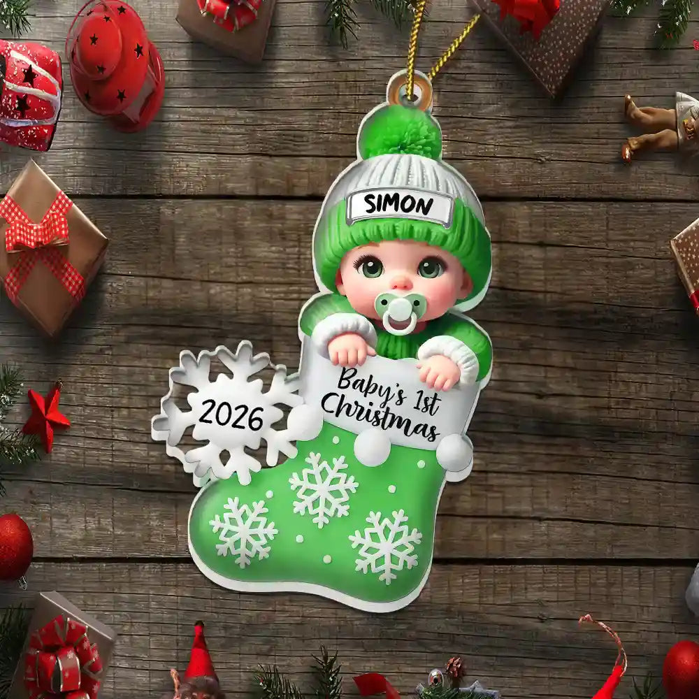 Premier Noël de bébé, bas de Noël - Décoration acrylique personnalisée 