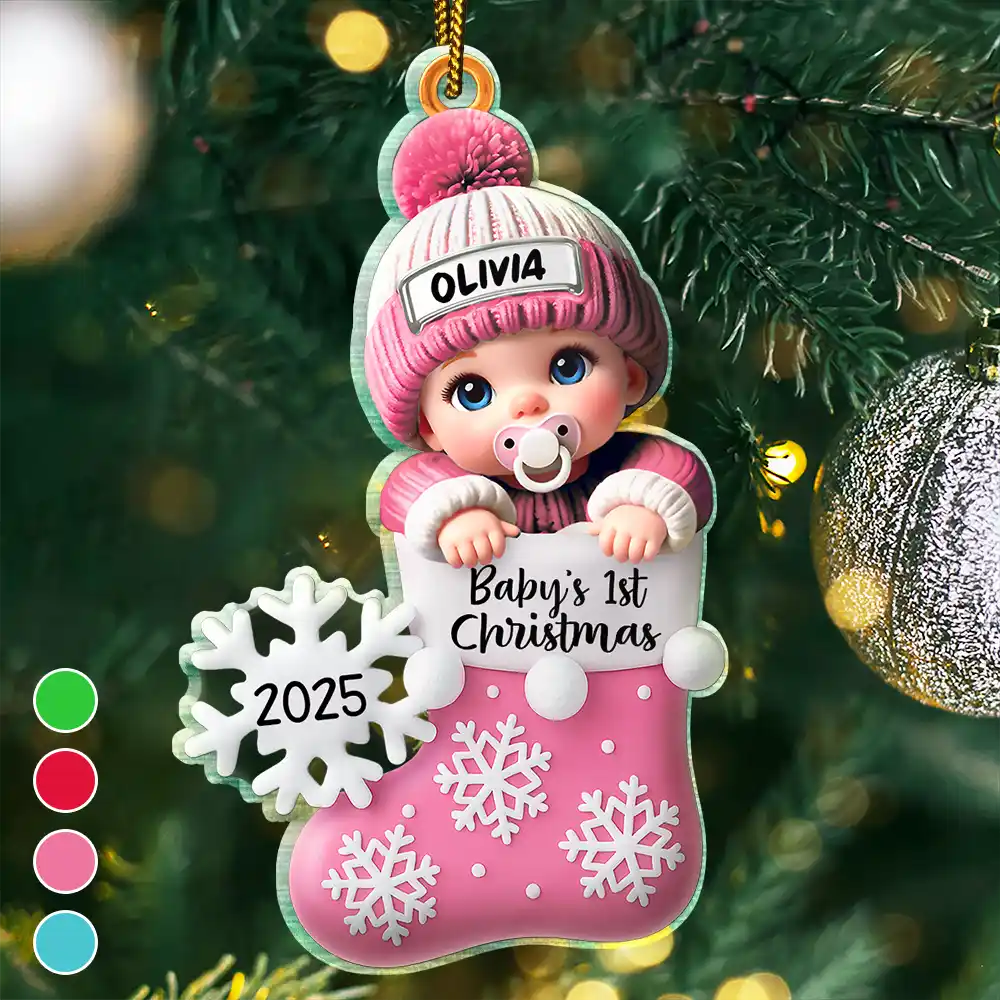 Christmas,New baby,Family,Happy - Baby First Christmas, Christmas Stocking - Personalized Custom Shaped Acrylic Ornament