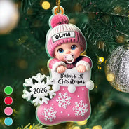 Baby First Christmas, Christmas Stocking - Personalized Custom Shaped Acrylic Ornament