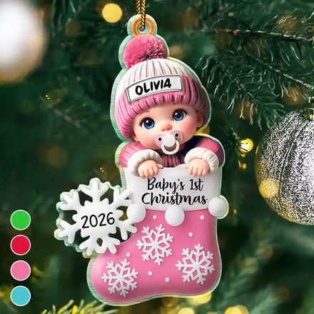 Baby First Christmas, Christmas Stocking - Personalized Custom Shaped Acrylic Ornament