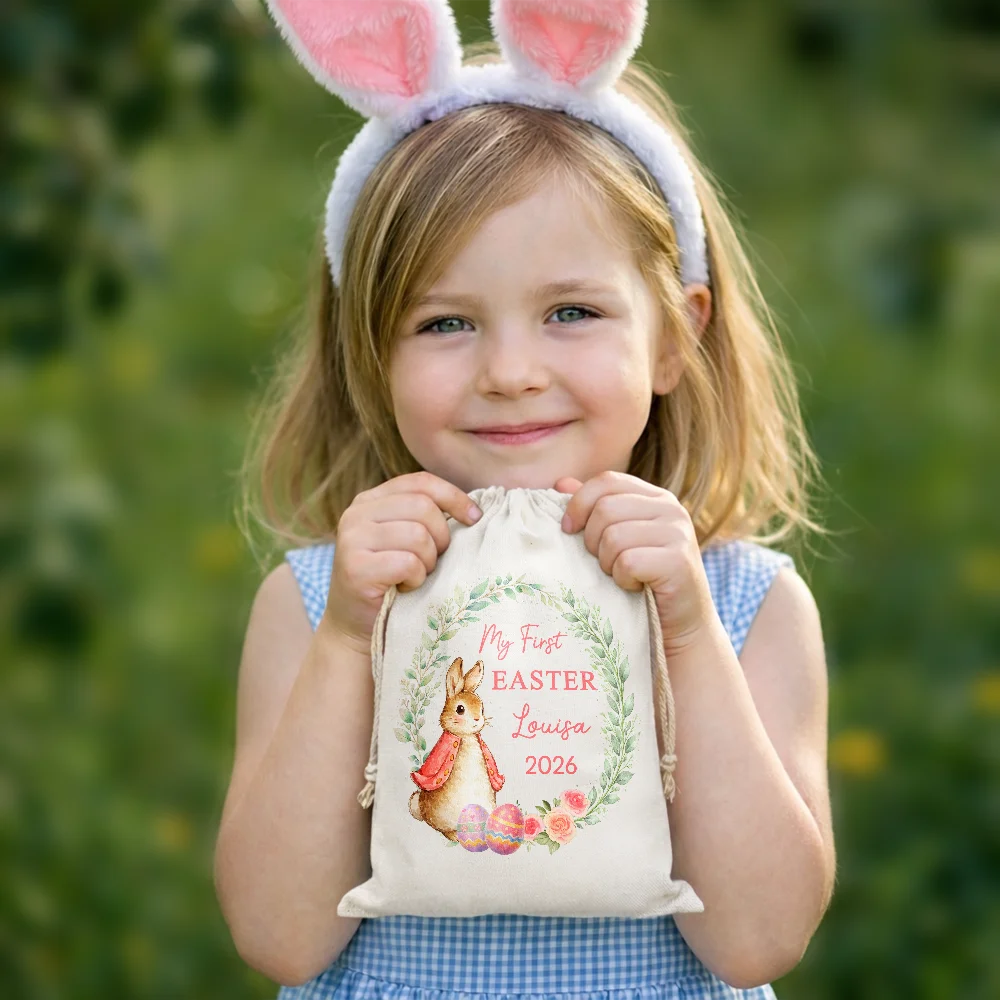Easter,Gift For Kids,Grandma - Grandkids,Gift For Grandkids,Grandpa - Grandkids,Dad - Children,Mom - Children,Happy - Baby First Easter With Bunny - Personalized Favor Bag