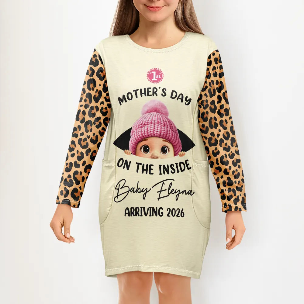 Pregnant Mom,Happy,Expecting Dad - Baby First Year On The Inside With Mom - Personalized Pocket Dress