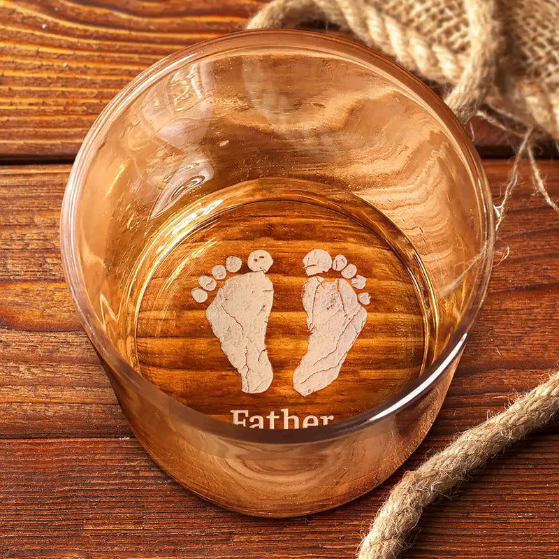 New Dad,New baby,Dad's Hobby,Gift For Father,Happy - Baby Footprints First Christmas Together - Personalized Engraved Whiskey Glass