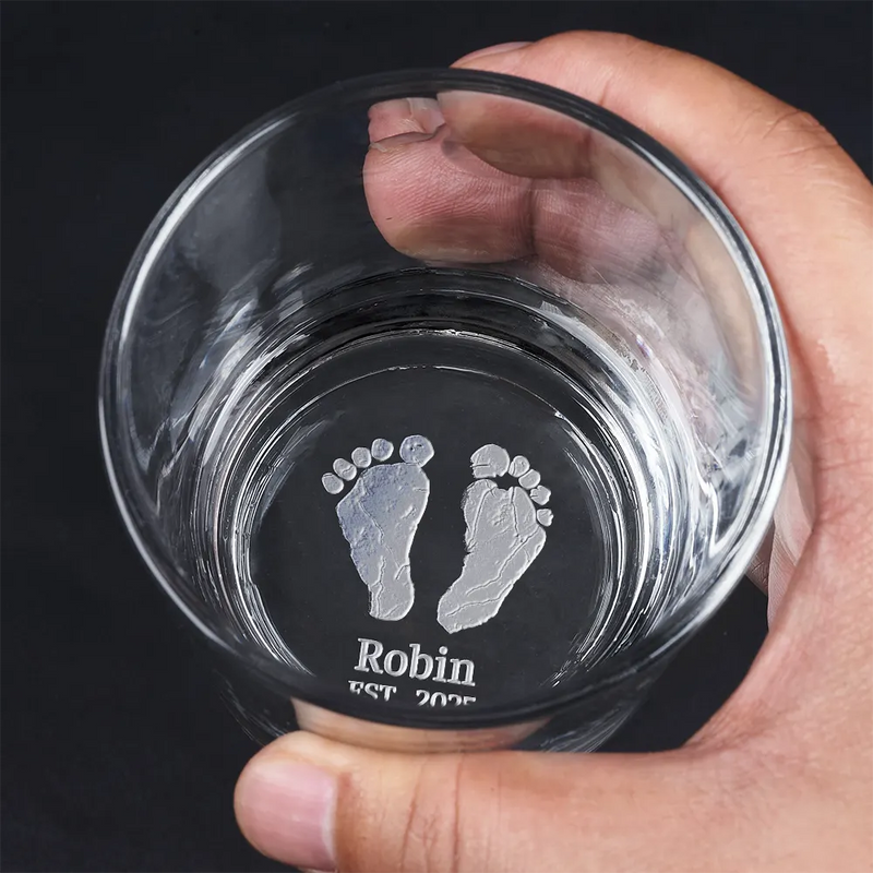 New Dad,New baby,Dad's Hobby,Gift For Father,Happy - Baby Footprints First Christmas Together - Personalized Engraved Whiskey Glass