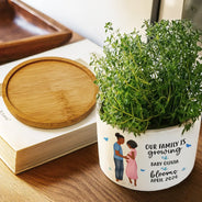 New Mom,New baby,Gift For Mother,Happy,Vector - Baby Growing Blooming New Parents - Personalized Ceramic Plant Pot
