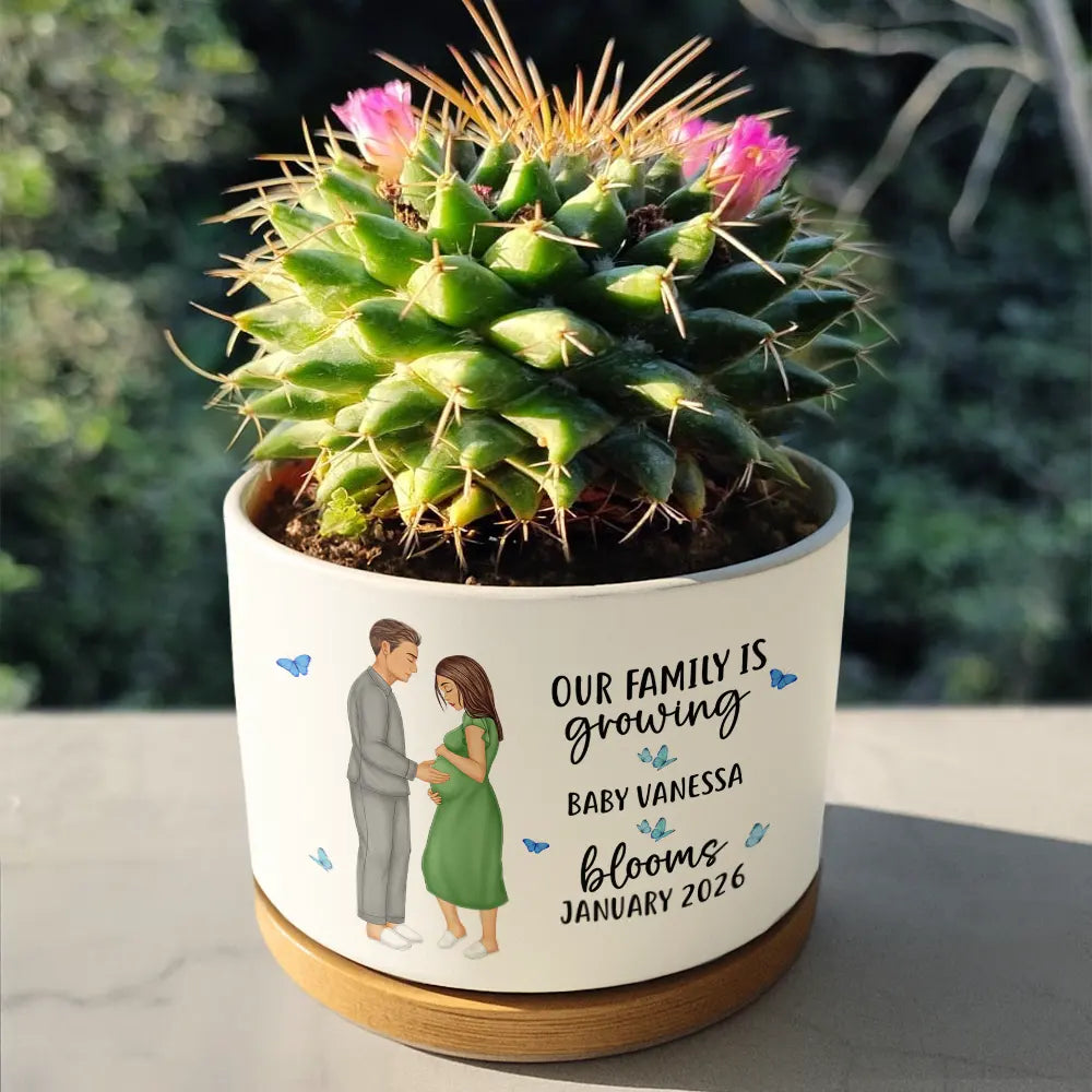 New Mom,New baby,Gift For Mother,Happy,Vector - Baby Growing Blooming New Parents - Personalized Ceramic Plant Pot