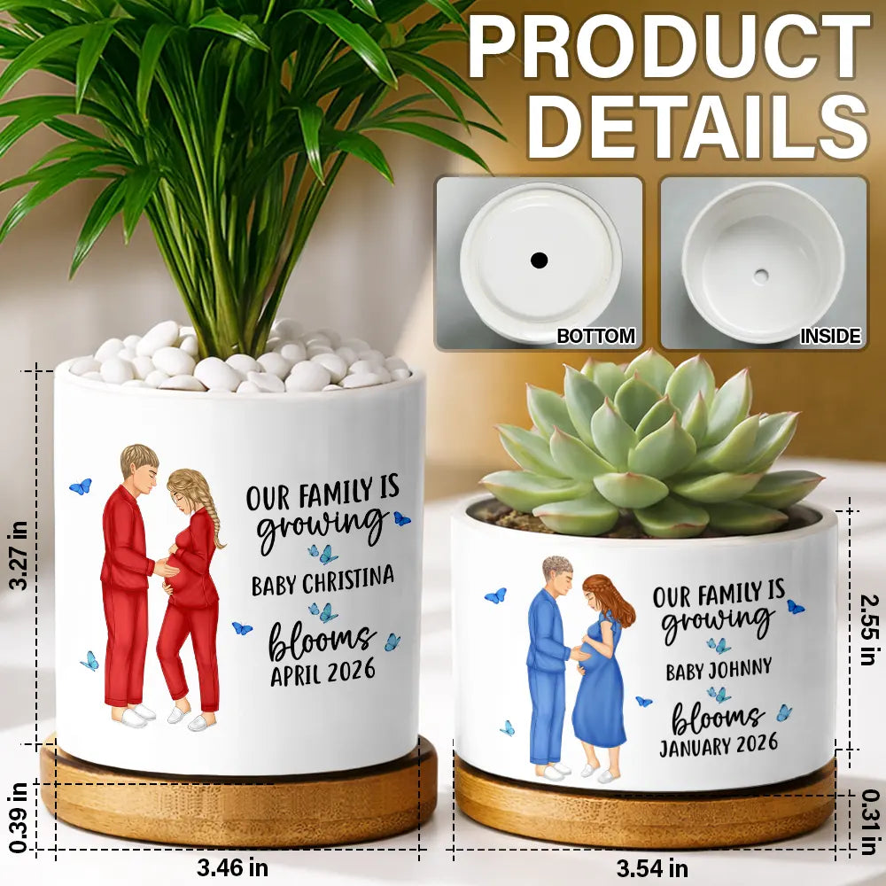 New Mom,New baby,Gift For Mother,Happy,Vector - Baby Growing Blooming New Parents - Personalized Ceramic Plant Pot
