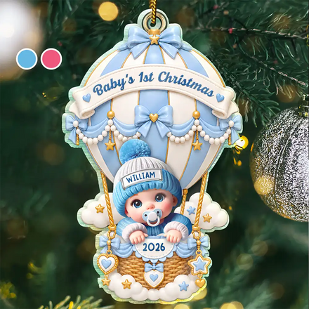 Baby Hot Air Balloon First Christmas - Personalized Custom Shaped Acrylic Ornament