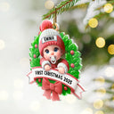 Christmas,New Dad,New baby,New Mom,Family,Happy - Baby In Christmas Wreath First Christmas - Personalized Custom Shaped Acrylic Ornament