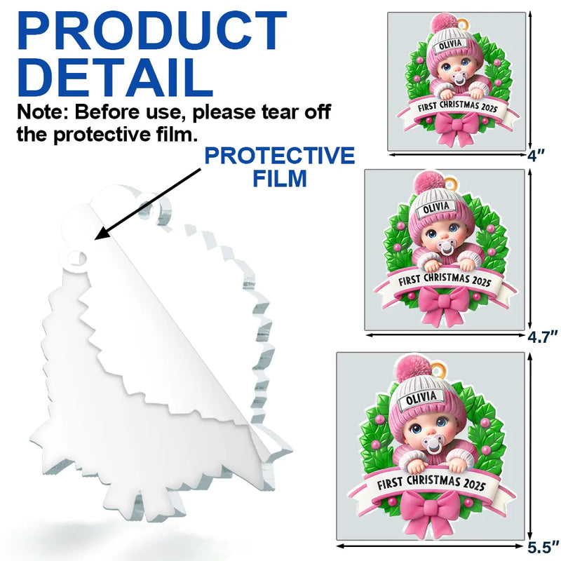 Christmas,New Dad,New baby,New Mom,Family,Happy - Baby In Christmas Wreath First Christmas - Personalized Custom Shaped Acrylic Ornament