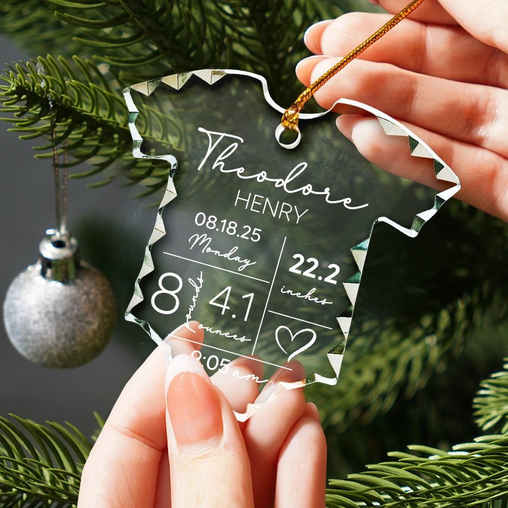 Christmas,New baby,New Mom,New Dad,Family,Happy - Baby Information - Personalized Onesie Shaped Glass Ornament