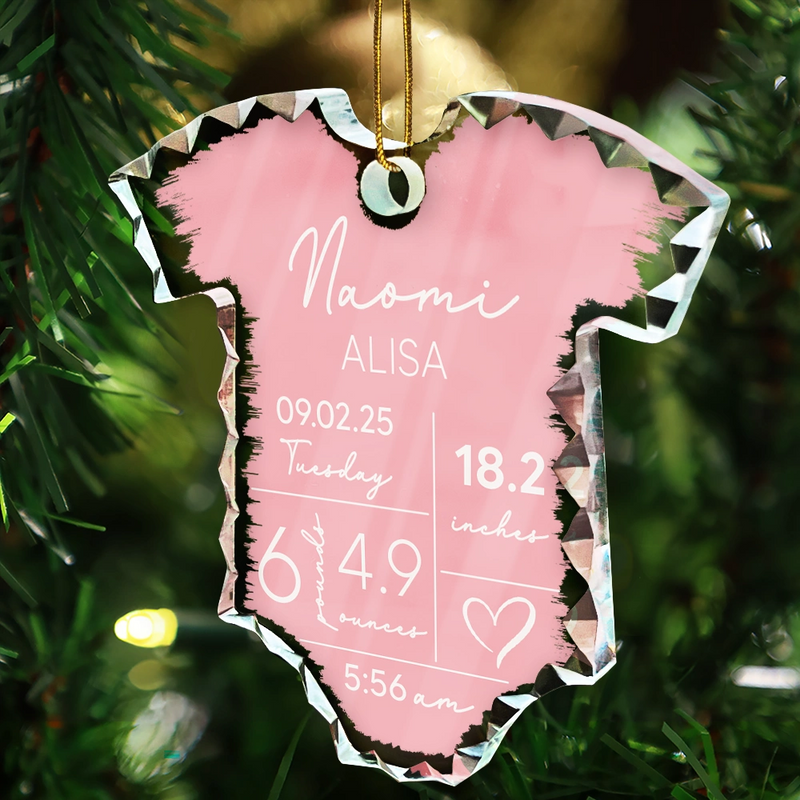 Christmas,New baby,New Mom,New Dad,Family,Happy - Baby Information - Personalized Onesie Shaped Glass Ornament