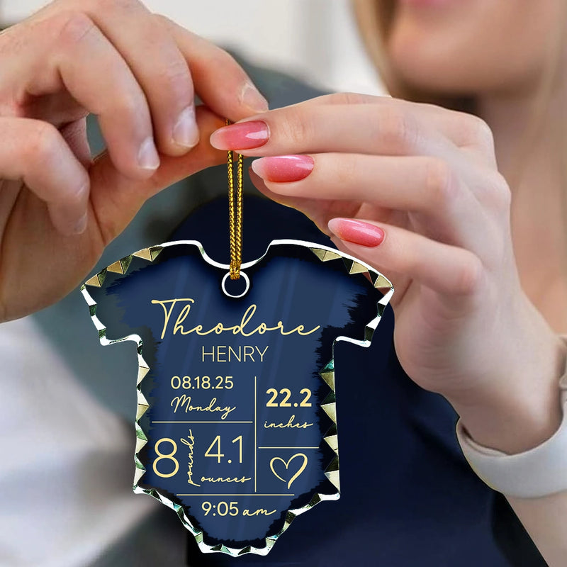 Christmas,New baby,New Mom,New Dad,Family,Happy - Baby Information - Personalized Onesie Shaped Glass Ornament