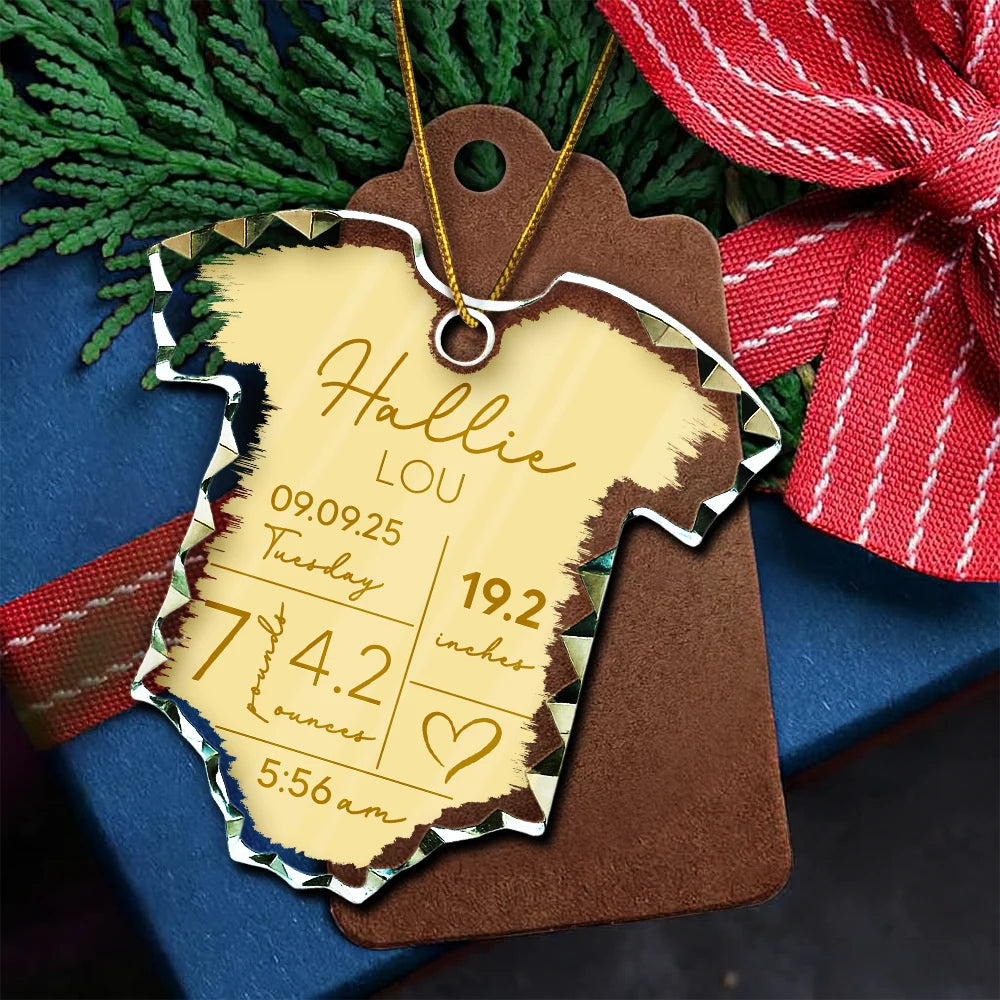 Christmas,New baby,New Mom,New Dad,Family,Happy - Baby Information - Personalized Onesie Shaped Glass Ornament