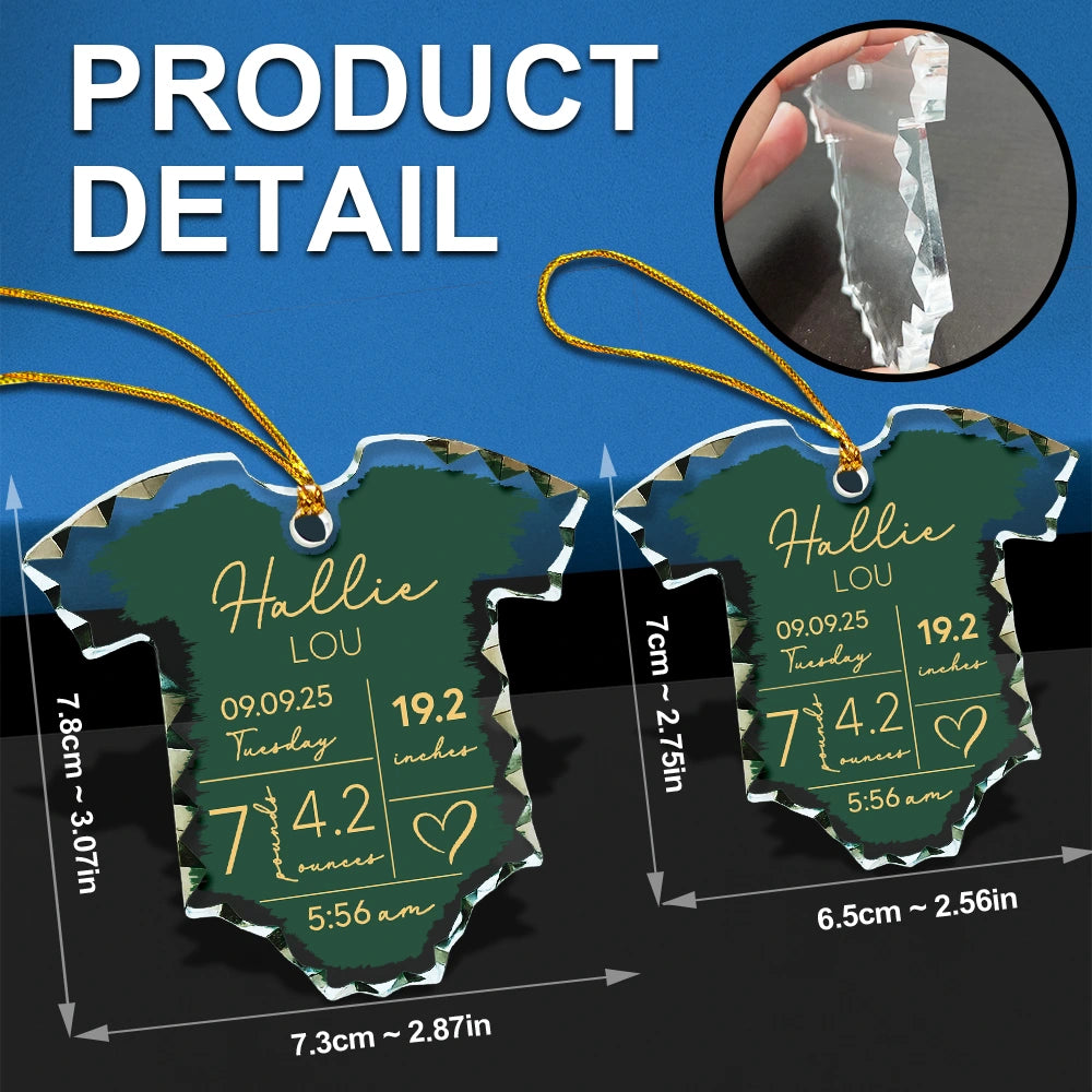 Christmas,New baby,New Mom,New Dad,Family,Happy - Baby Information - Personalized Onesie Shaped Glass Ornament