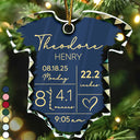Christmas,New baby,New Mom,New Dad,Family,Happy - Baby Information - Personalized Onesie Shaped Glass Ornament