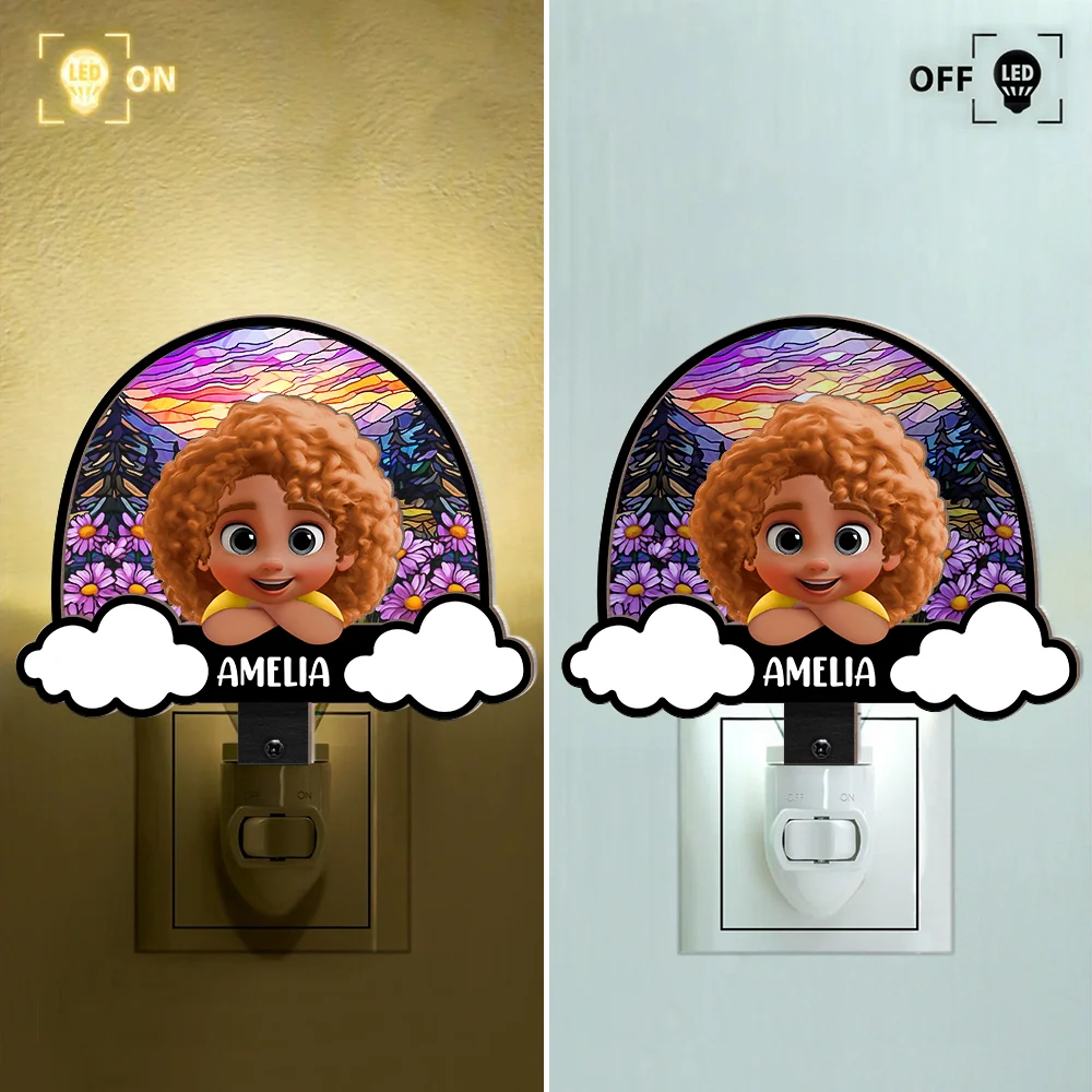 Gift For Kids, Gift For Daughter, Gift For Son, Love - Baby Kid On The Rainbow - Personalized Plug-in Night Light