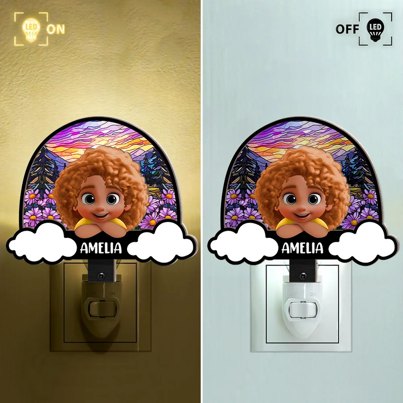 Gift For Kids, Gift For Daughter, Gift For Son, Love - Baby Kid On The Rainbow - Personalized Plug-in Night Light