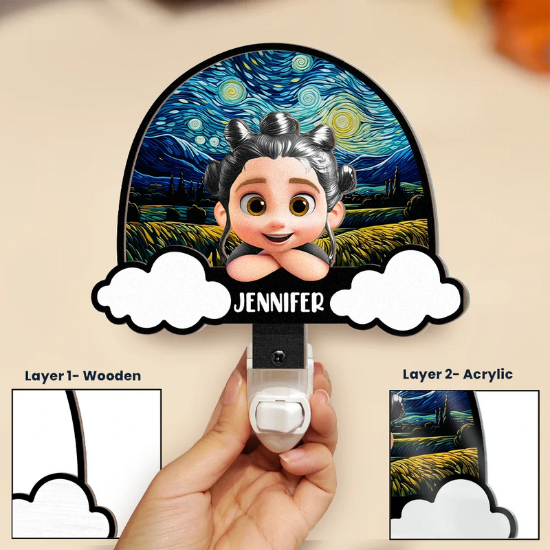 Gift For Kids, Gift For Daughter, Gift For Son, Love - Baby Kid On The Rainbow - Personalized Plug-in Night Light