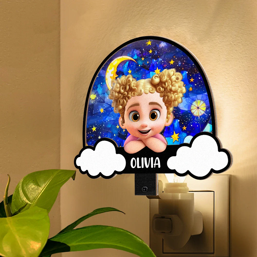 Gift For Kids, Gift For Daughter, Gift For Son, Love - Baby Kid On The Rainbow - Personalized Plug-in Night Light