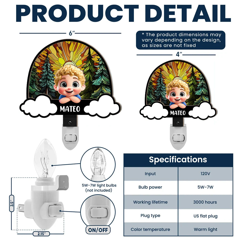 Gift For Kids, Gift For Daughter, Gift For Son, Love - Baby Kid On The Rainbow - Personalized Plug-in Night Light