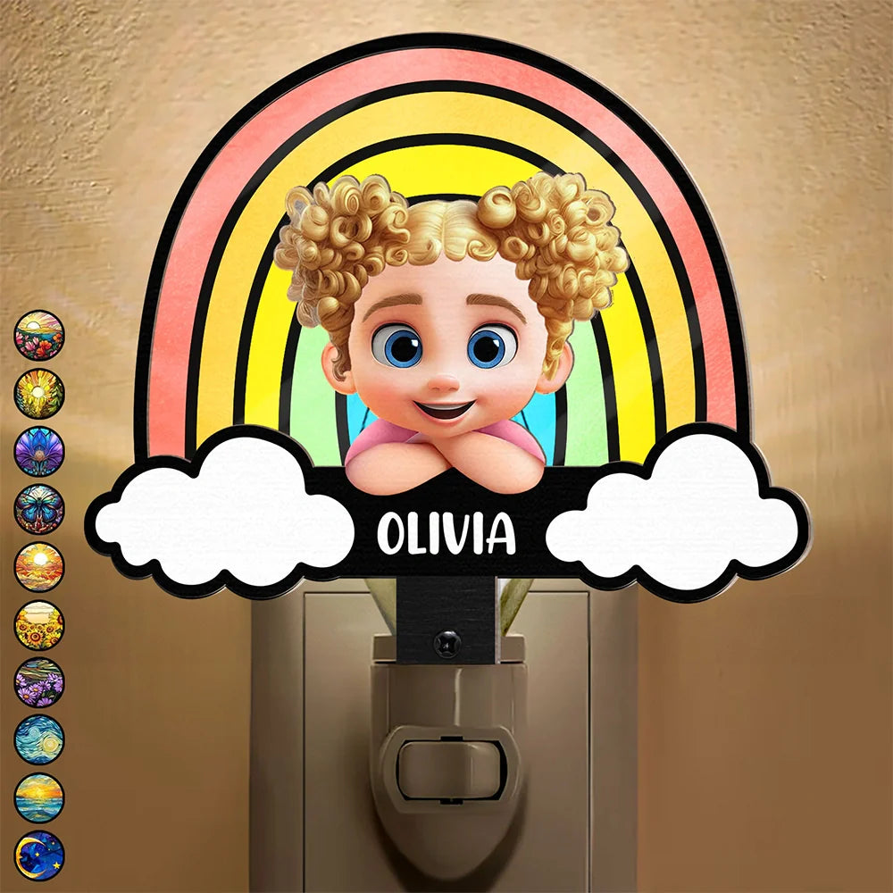 Gift For Kids, Gift For Daughter, Gift For Son, Love - Baby Kid On The Rainbow - Personalized Plug-in Night Light