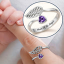 Memorial, New baby, New Mom, Sad - Baby Loss Mom Of An Angel - Personalized Wing And Heart Birthstone Ring