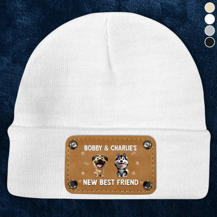 Baby New Best Friend 3D Effect Funny Dog - Personalized Beanie With Leather Patch