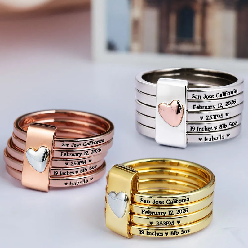 New Mom,New baby,New Dad,Happy - Baby Newborn Information - Personalized Heart Stacking Rings