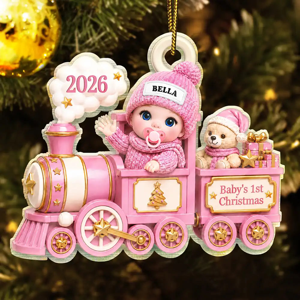 Adorable,New Mom,Christmas,Gift For Mother,Vector - Baby On Toy Train First Christmas - Personalized Custom Shaped Acrylic Ornament
