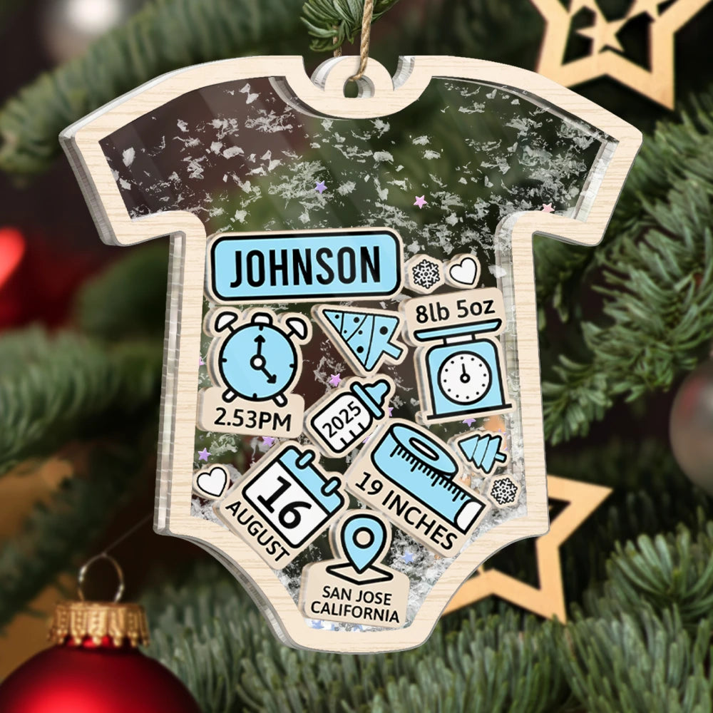 Christmas,New Dad,New baby,New Mom,Happy,Custom Photo - Baby Onise Baby Information - Personalized 3-Layered Acrylic Shaker Ornament
