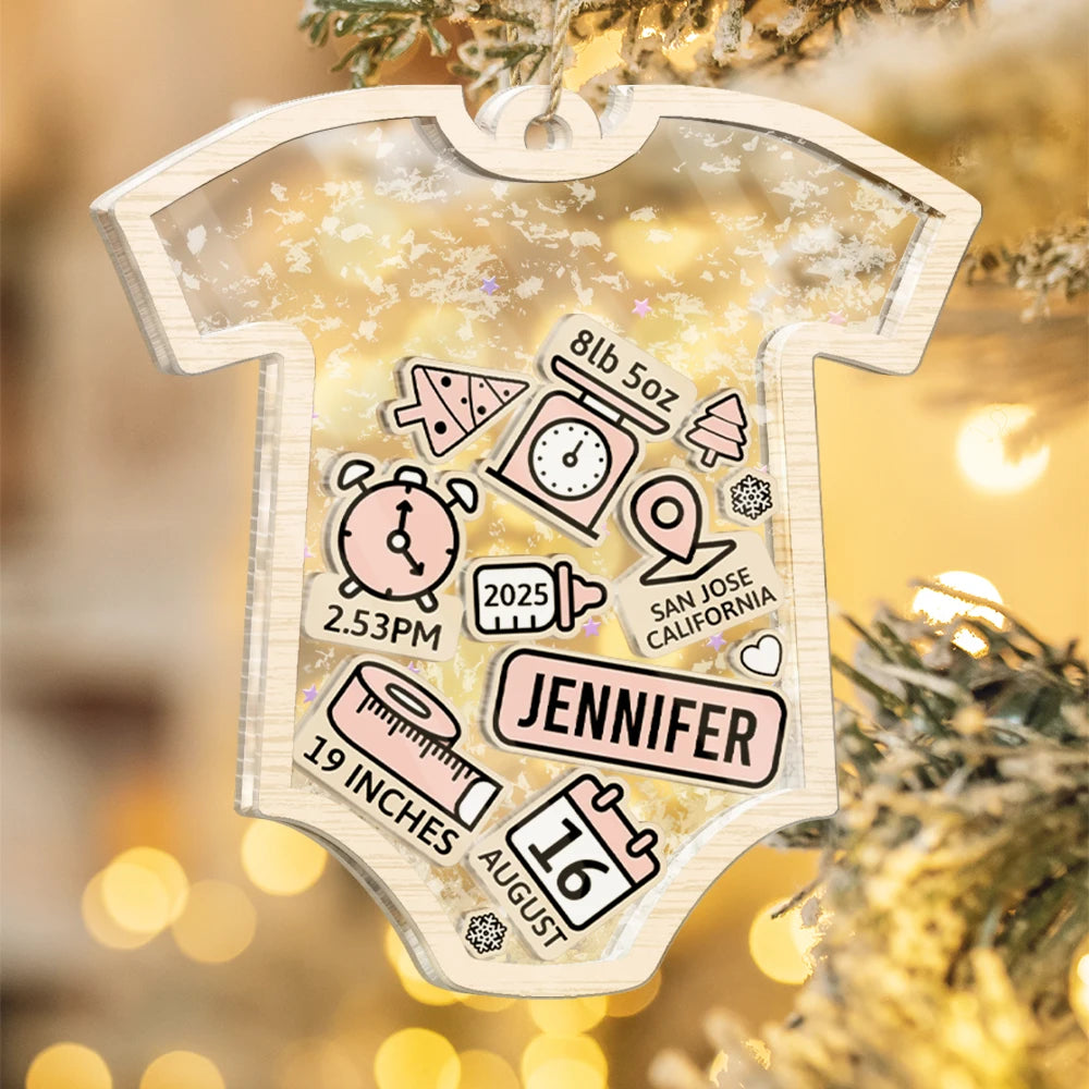 Christmas,New Dad,New baby,New Mom,Happy,Custom Photo - Baby Onise Baby Information - Personalized 3-Layered Acrylic Shaker Ornament