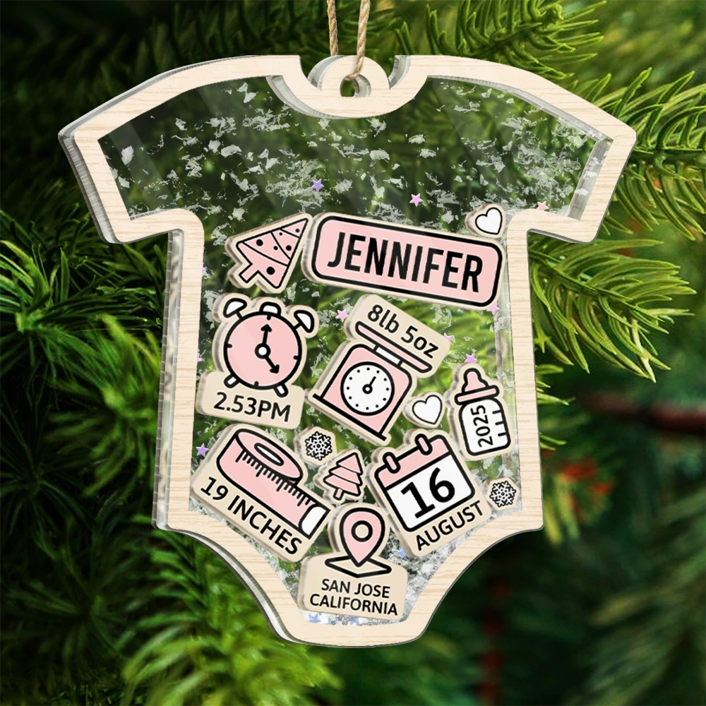 Christmas,New Dad,New baby,New Mom,Happy,Custom Photo - Baby Onise Baby Information - Personalized 3-Layered Acrylic Shaker Ornament