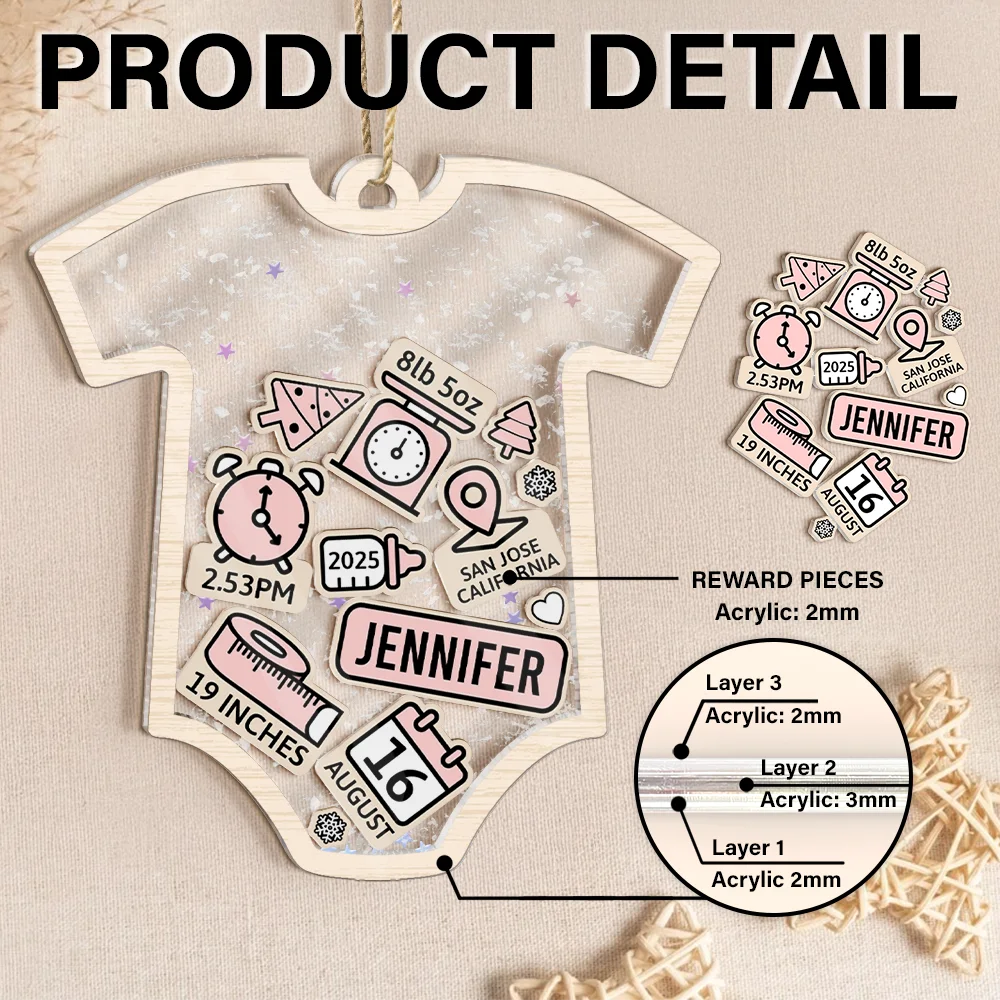 Christmas,New Dad,New baby,New Mom,Happy,Custom Photo - Baby Onise Baby Information - Personalized 3-Layered Acrylic Shaker Ornament