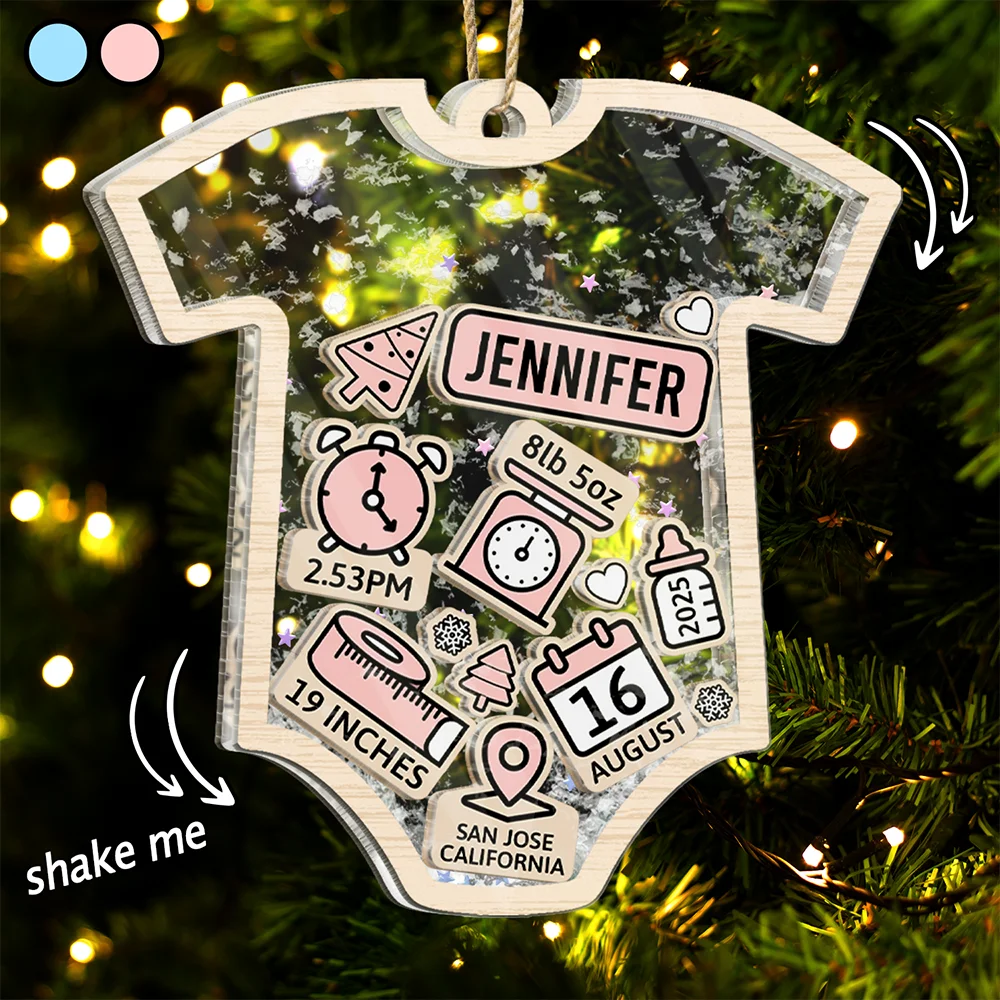 Baby Onesie Baby Information - Personalized 3-Layered Acrylic Shaker Ornament