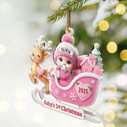 Christmas, New baby, Happy - Baby Santa In Sleigh First Christmas - Personalized Custom Shaped Acrylic Ornament