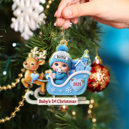 Christmas, New baby, Happy - Baby Santa In Sleigh First Christmas - Personalized Custom Shaped Acrylic Ornament