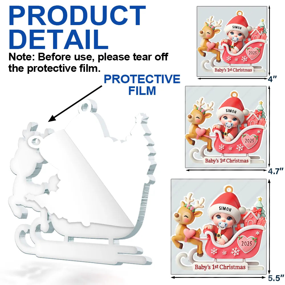 Christmas, New baby, Happy - Baby Santa In Sleigh First Christmas - Personalized Custom Shaped Acrylic Ornament