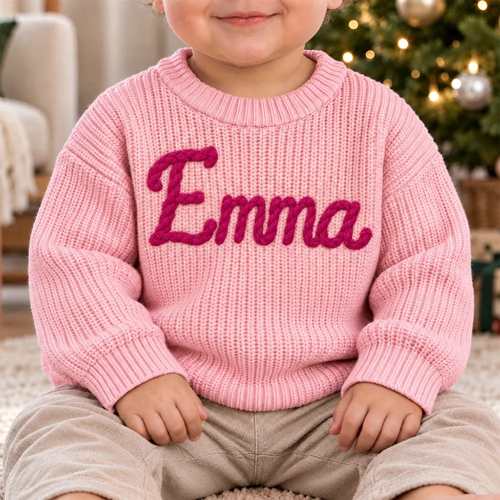 Baby Shower Gift For Newborn - Personalized Hand Embroidered Kid Name Knit Sweater